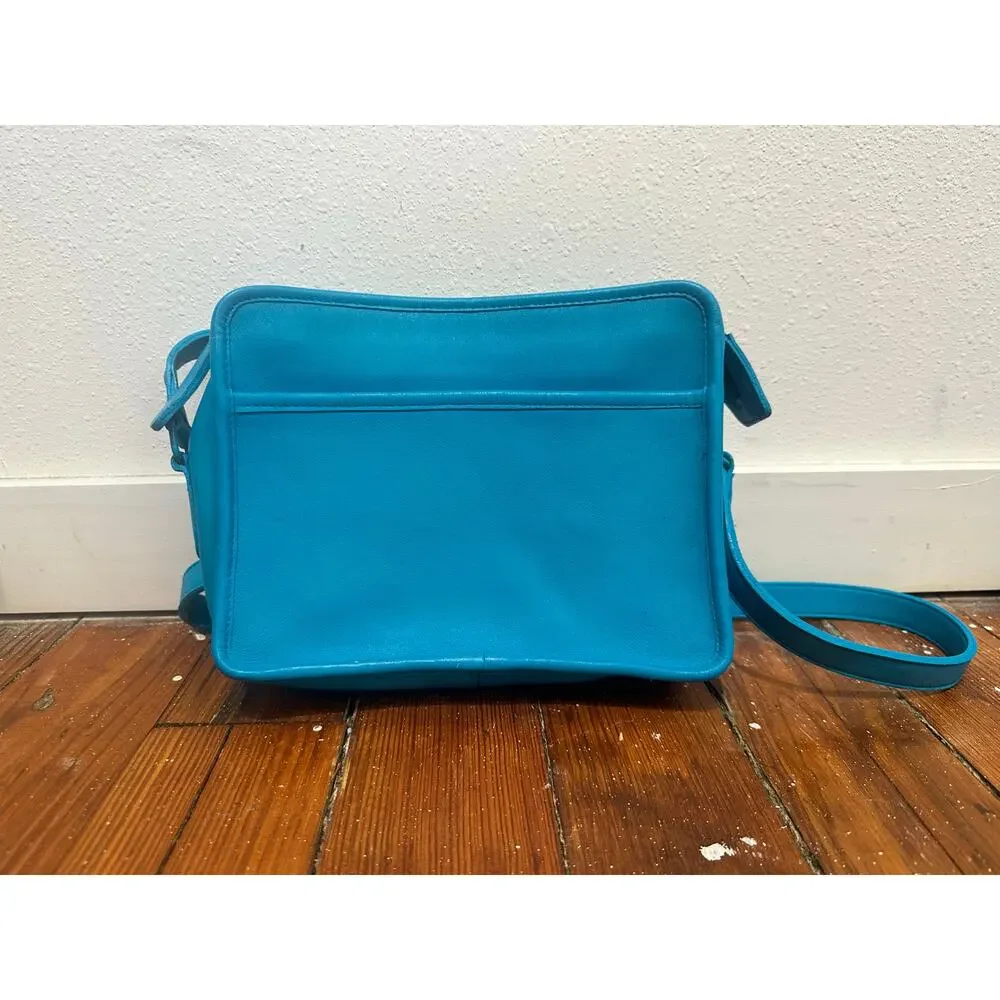 Vintage COACH Upcycled Teal Blue Square Style Crossbody Zipper Closure 90s Bag